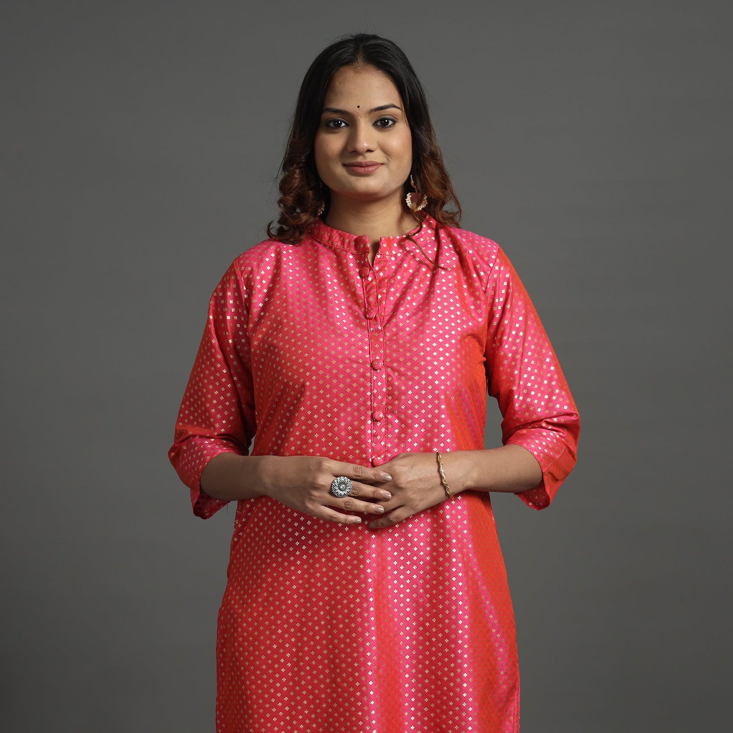 Pink - elegant banarasi brocade silk kurta with pant set