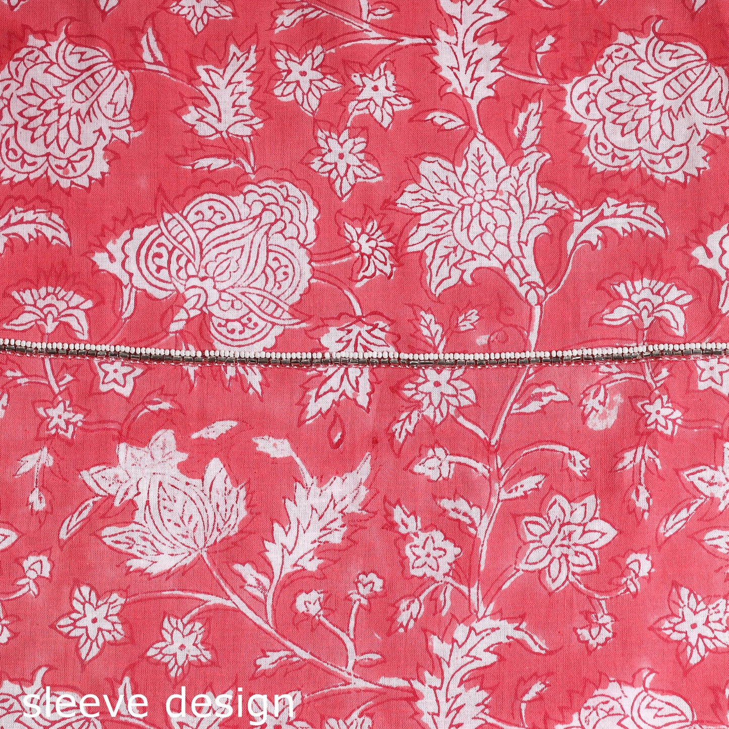  Embroidered Sanganeri Block Print Cotton Kurta Material with Beads - 2.5 Meter Online at iTokri.com