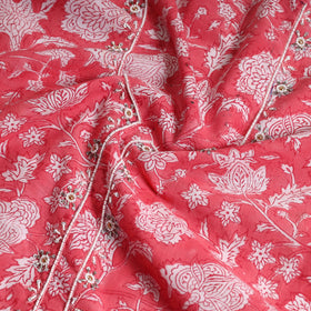  Embroidered Sanganeri Block Print Cotton Kurta Material with Beads - 2.5 Meter Online at iTokri.com