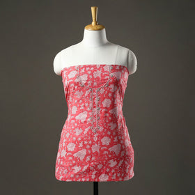  Embroidered Sanganeri Block Print Cotton Kurta Material with Beads - 2.5 Meter Online at iTokri.com