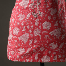  Embroidered Sanganeri Block Print Cotton Kurta Material with Beads - 2.5 Meter Online at iTokri.com