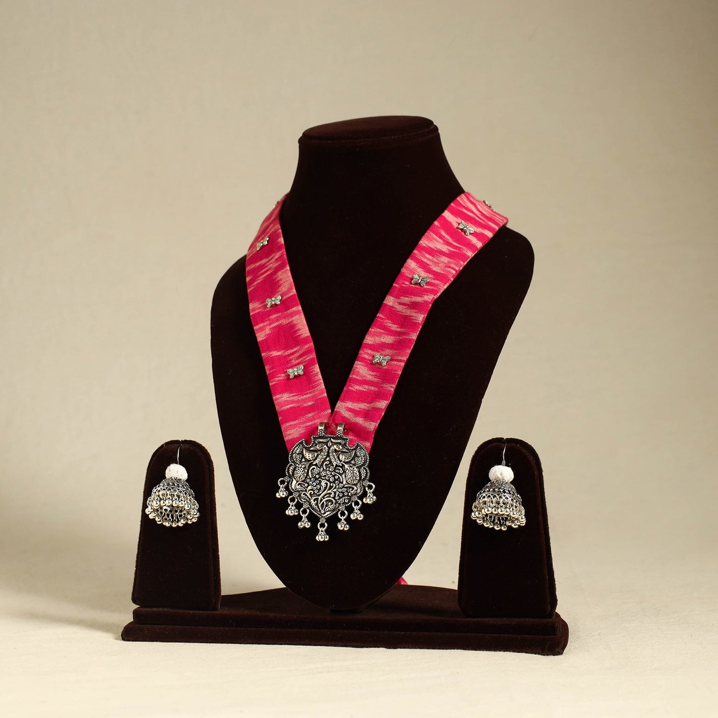 Pink - fabart german silver necklace set 10 - handcrafted