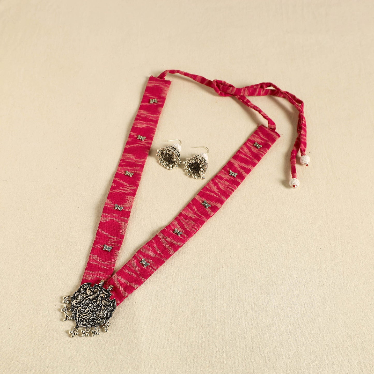 Pink - fabart german silver necklace set 10 - handcrafted