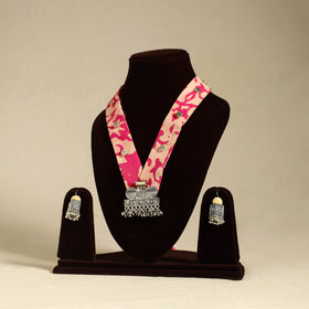 Pink - fabart german silver necklace set 24 - handcrafted