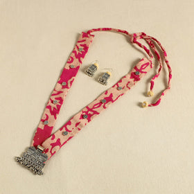 Pink - fabart german silver necklace set 24 - handcrafted