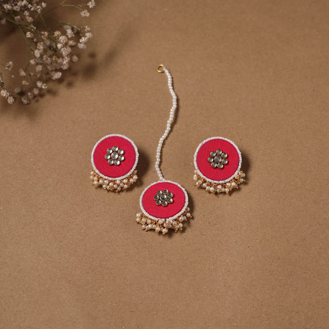 Fabart kundan earrings & maang tikka set 05 - handcrafted