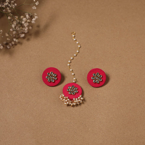 Fabart kundan earrings & maang tikka set 06 - handcrafted