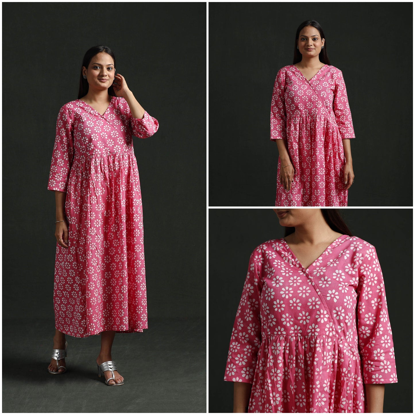 Flared angrakha cotton hand block batik print dress 10