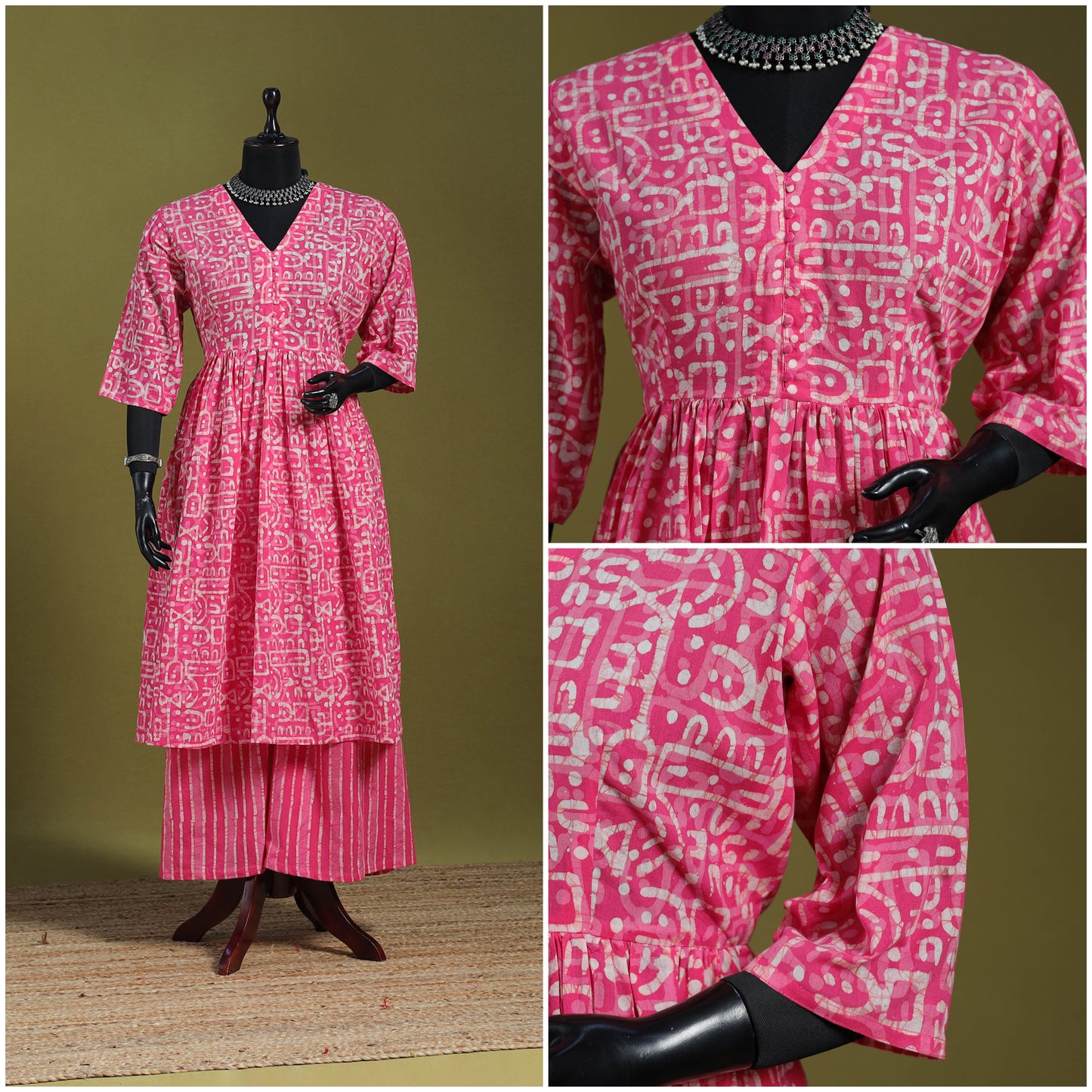 Pink - flared cotton hand batik suit set (set of 2) 08