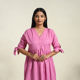  Pink Flex Cotton Button Down Plain Dress