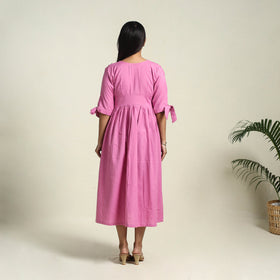  Pink Flex Cotton Button Down Plain Dress