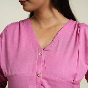  Pink Flex Cotton Button Down Plain Dress