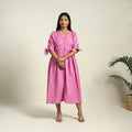  Pink Flex Cotton Button Down Plain Dress