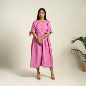  Pink Flex Cotton Button Down Plain Dress