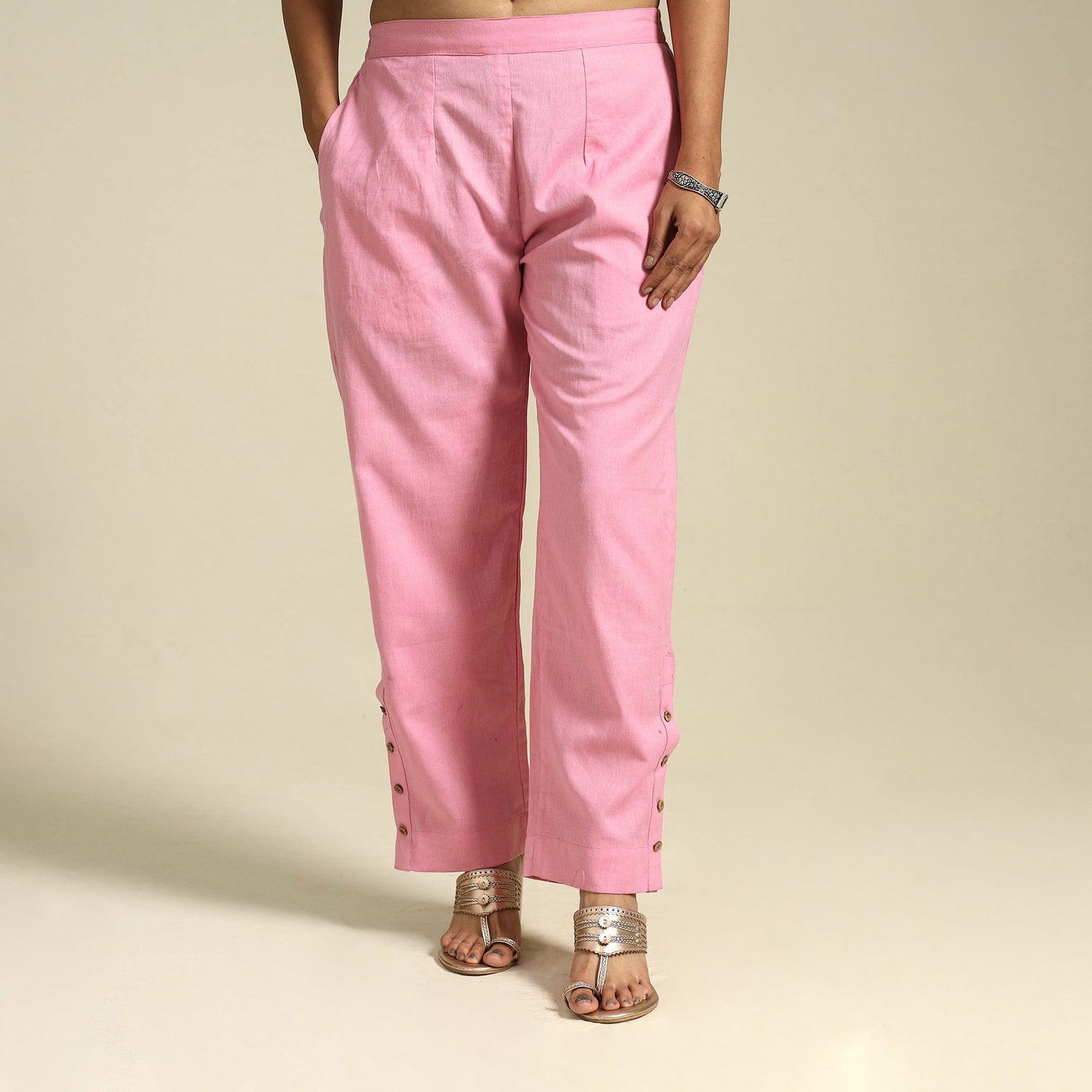 Pink Flex Cotton Elasticated Plain Pant