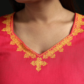 Flex cotton plain hand embroidered straight kurta for women
