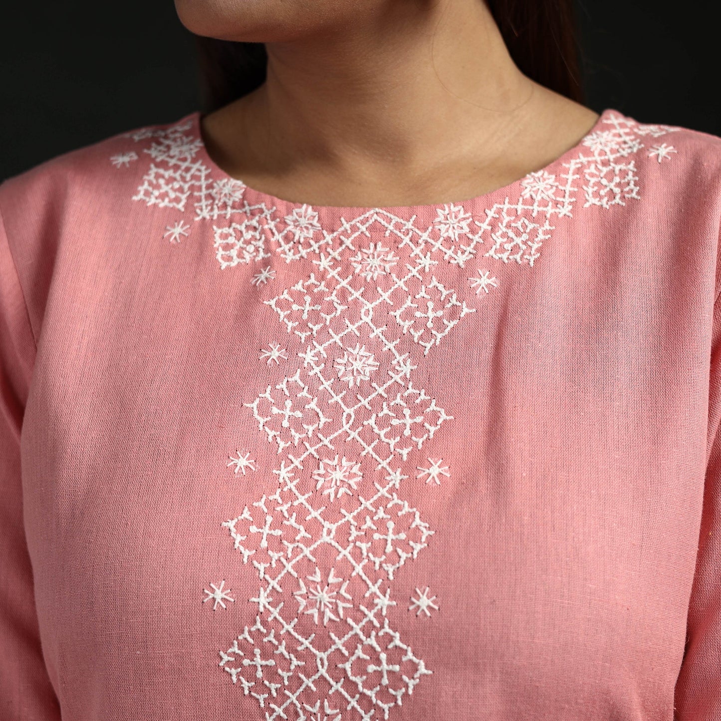 Flex cotton plain hand embroidered straight kurta for women