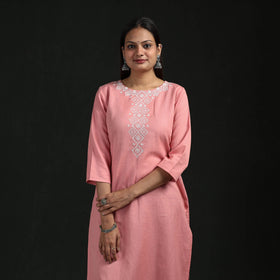 Flex cotton plain hand embroidered straight kurta for women