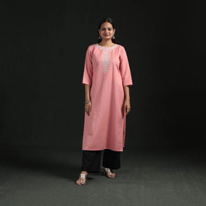 Flex cotton plain hand embroidered straight kurta for women