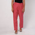 Pink - flex cotton tapered casual pant for women