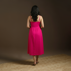 Pink - flex cotton tiered plain dress 04 - handcrafted