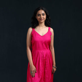 Pink - flex cotton tiered plain dress 04 - handcrafted