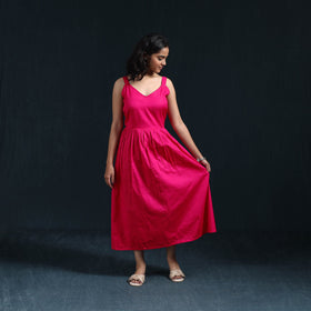 Pink - flex cotton tiered plain dress 04 - handcrafted