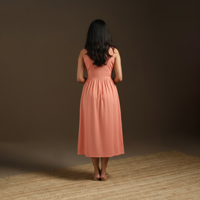 Pink - flex cotton tiered plain dress 05 - handcrafted