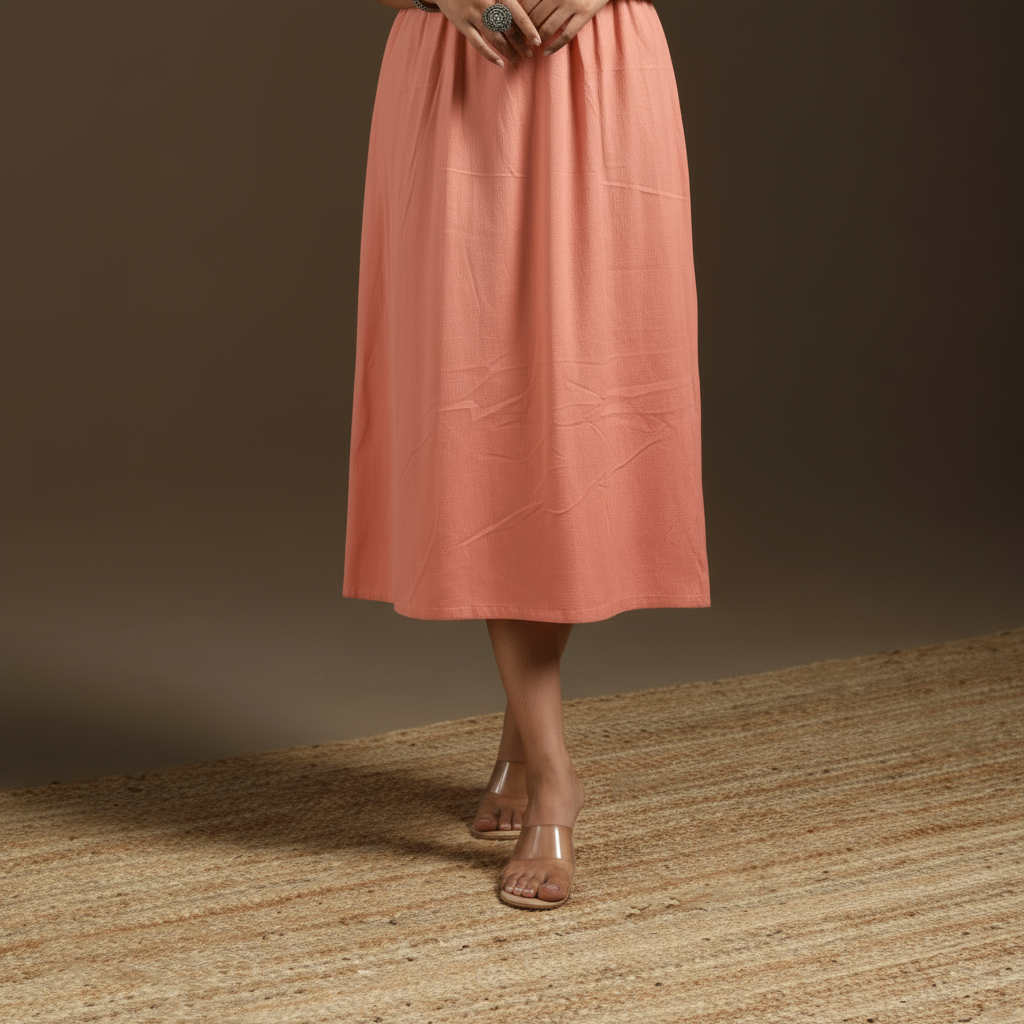 Pink - flex cotton tiered plain dress 05 - handcrafted