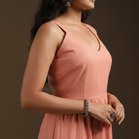 Pink - flex cotton tiered plain dress 05 - handcrafted