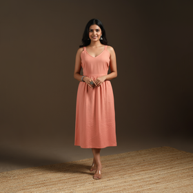 Pink - flex cotton tiered plain dress 05 - handcrafted