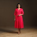 Pink - flex cotton tiered plain dress 09 - handcrafted