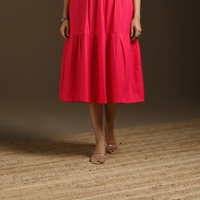 Pink - flex cotton tiered plain dress 09 - handcrafted
