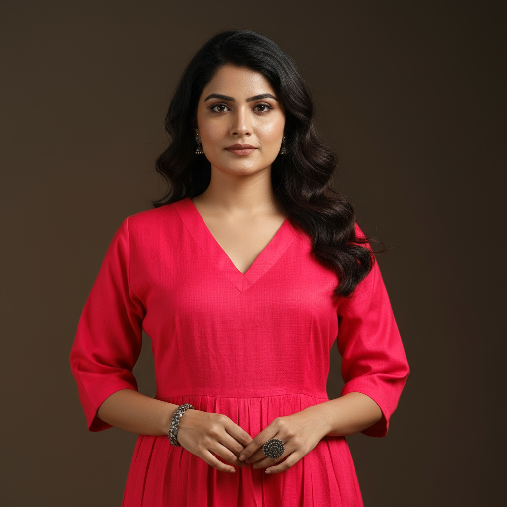 Pink - flex cotton tiered plain dress 09 - handcrafted