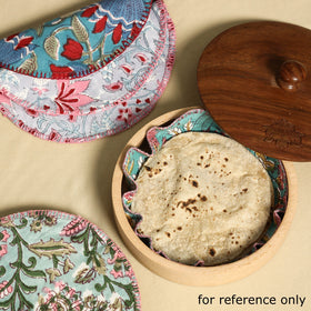 Pink Floral Block Print Hand Embroidery Roti Napkin