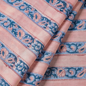 Pink floral border sanganeri block printed cotton fabric