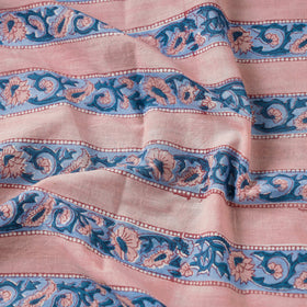 Pink floral border sanganeri block printed cotton fabric