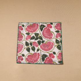 Pink Floral Block Print Cotton Hand Embroidery Table Napkin