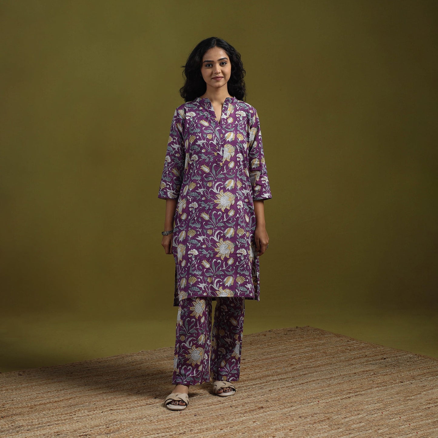 Floral cotton sanganeri co-ord set 01 - handcrafted
