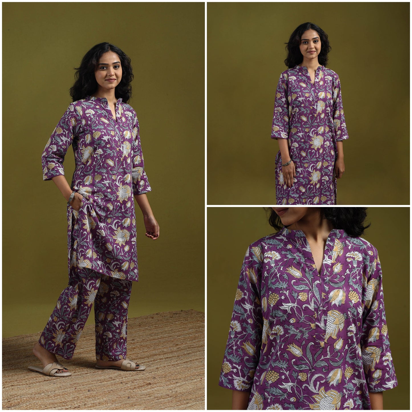 Floral cotton sanganeri co-ord set 01 - handcrafted