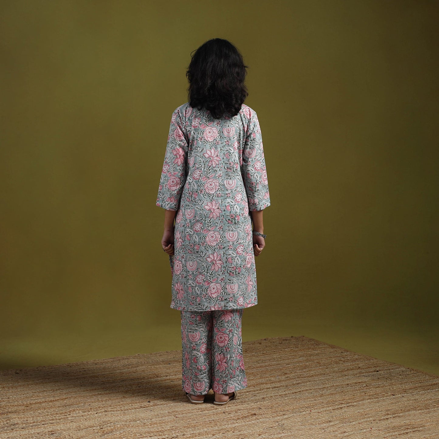 Floral cotton sanganeri co-ord set 02 - handcrafted