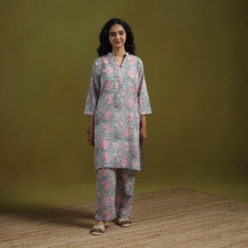 Floral cotton sanganeri co-ord set 02 - handcrafted