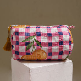 Floral hand block print quilted toiletry bags (set of 3) 09