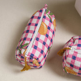 Floral hand block print quilted toiletry bags (set of 3) 09