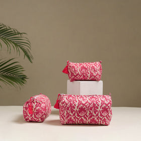 Floral hand block print quilted toiletry bags (set of 3) 31