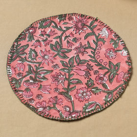 Pink Floral Block Print Hand Embroidery Roti Napkin