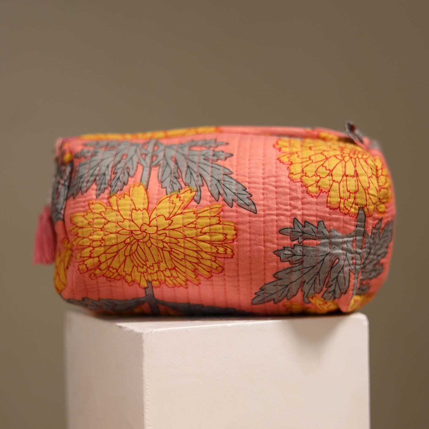 Pink - floral hand quilted toiletry bags (set of 3) 12