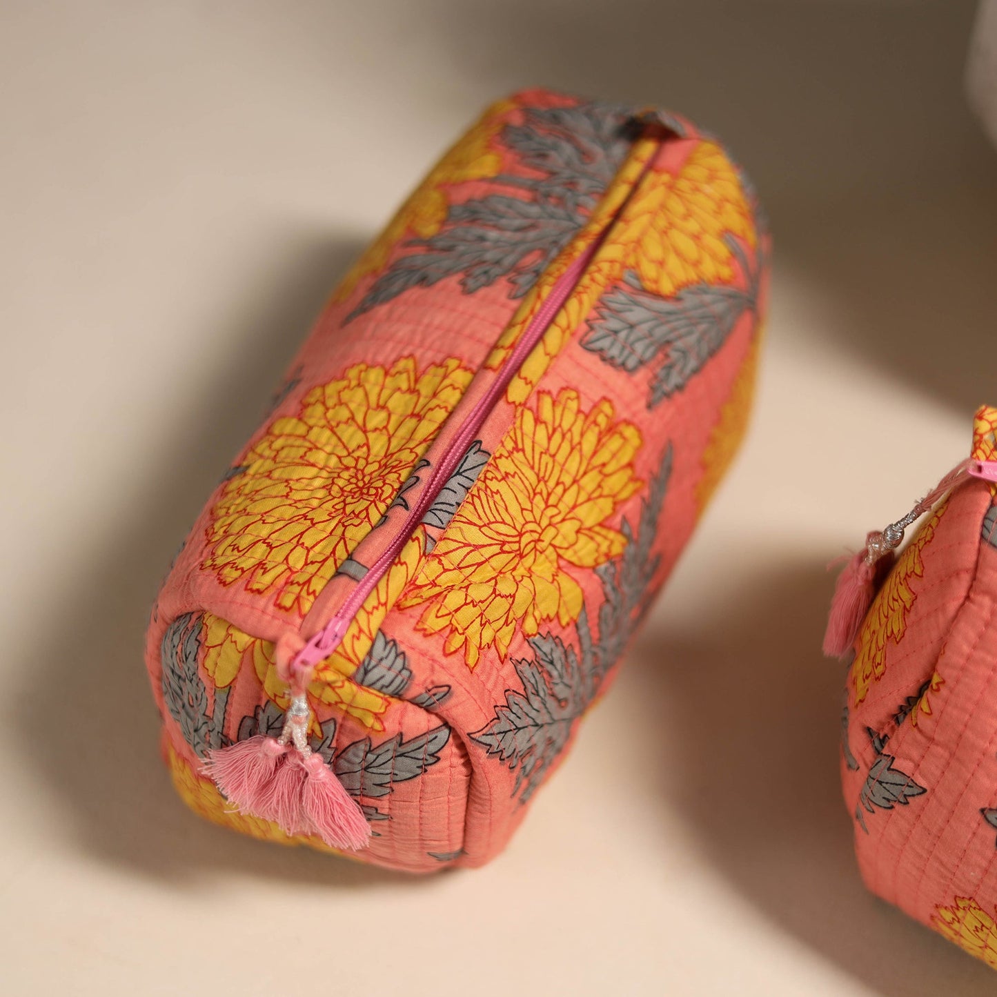Pink - floral hand quilted toiletry bags (set of 3) 12
