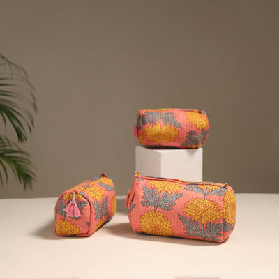 Pink - floral hand quilted toiletry bags (set of 3) 12