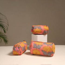 Pink - floral hand quilted toiletry bags (set of 3) 12